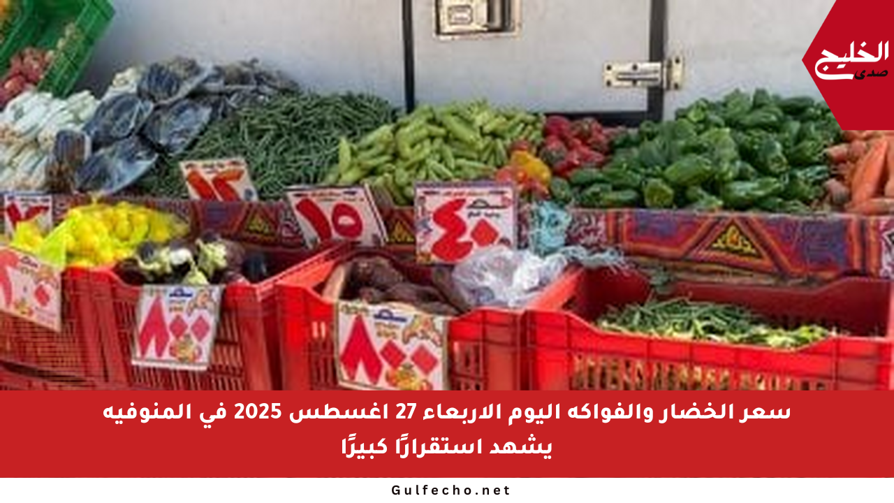 سعر الخضار والفواكه اليوم الأربعاء 27 أغسطس 2025 في المنوفية يشهد استقرارًا كبيرًا